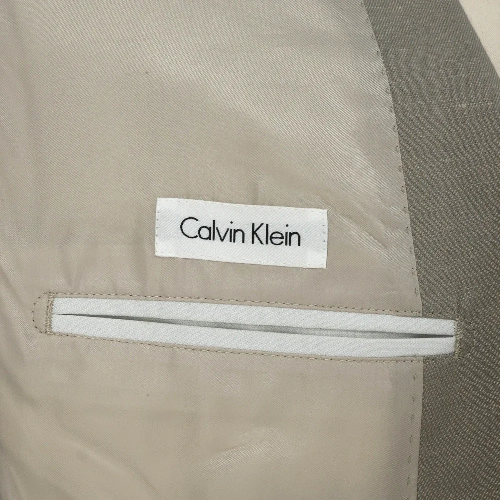 Calvin Klein Sport Coat Mens Large 44R Beige Linen Cotton Lined Blazer Jacket